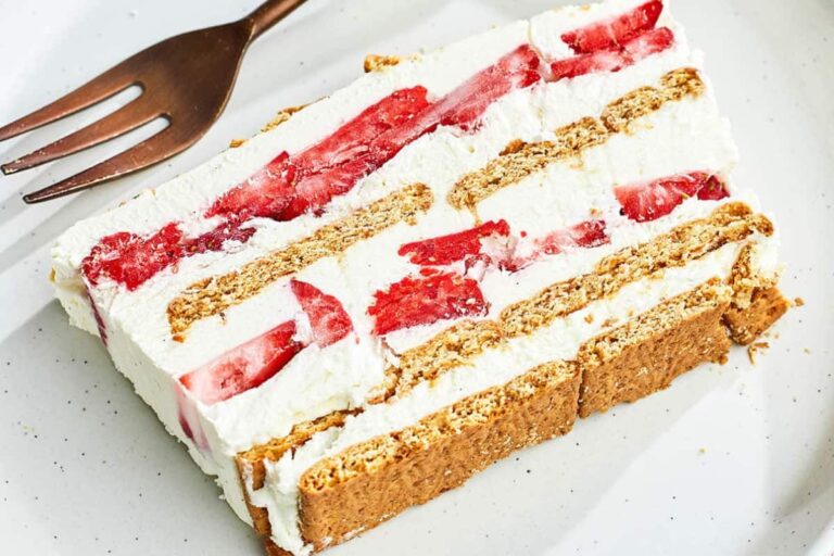A plate of Strawberry Icebox Cake.