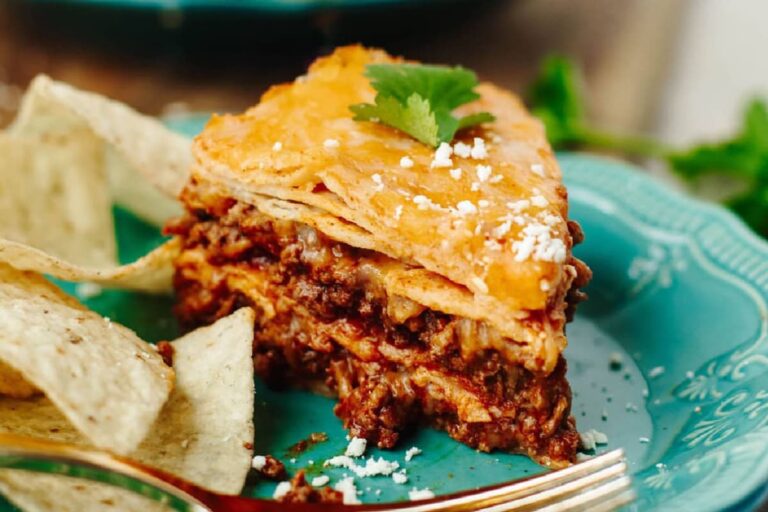 A plate of Instant Pot Enchilada Casserole.