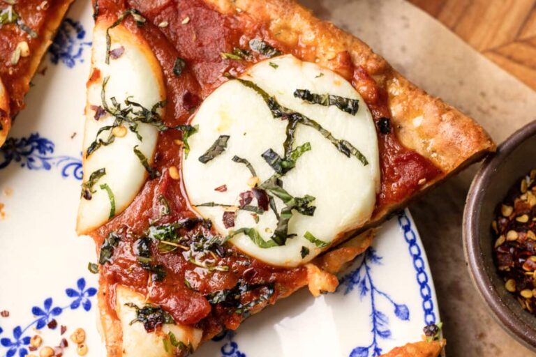 A dish of High Protein Cottage Cheese Margarita Pizza.