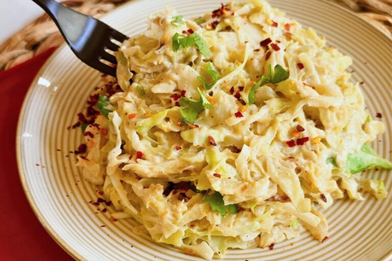 A plate of Cabbage Alfredo.