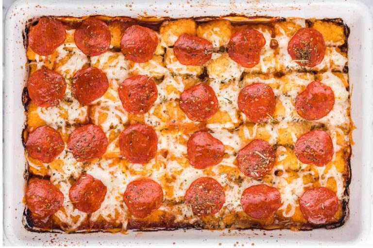 A dish of Pizza Tater Tot Casserole.