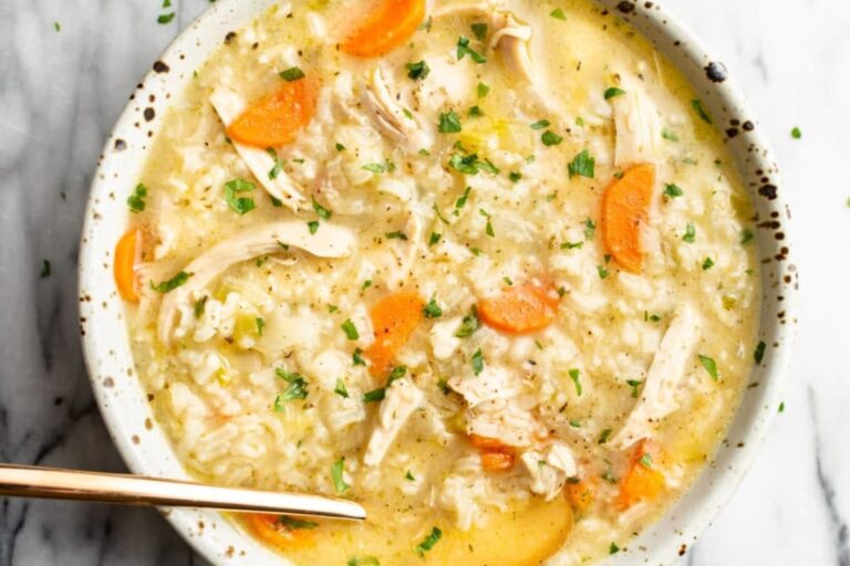 A dish of Easy Chicken and Rice Soup.