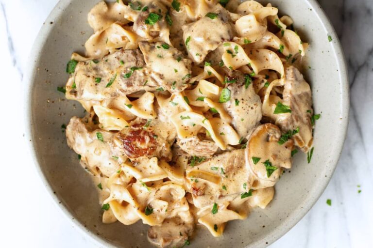 A dish of Beef Stroganoff.