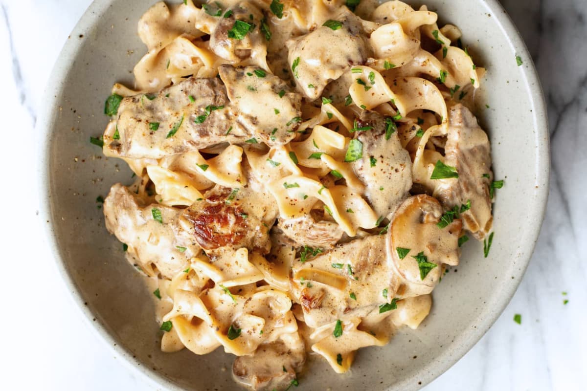 A dish of Beef Stroganoff.