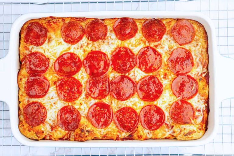 A dish of Bubble Up Pizza Bake.