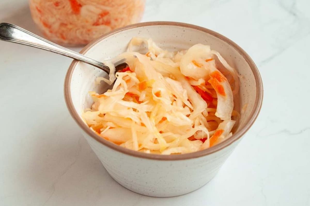 A bowl of Sauerkraut with Carrots.
