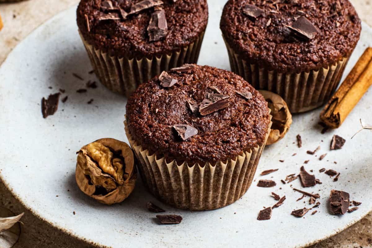 A dish of Chocolate Pumpkin Muffins.