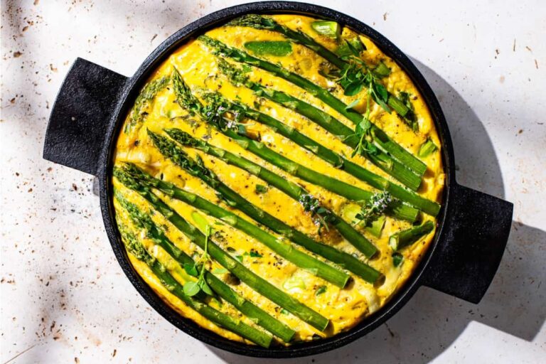A dish of Leek Asparagus Frittata.
