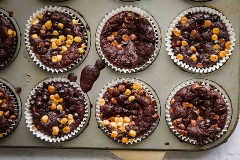 A dish of Almond Flour Chocolate Zucchini Muffins.