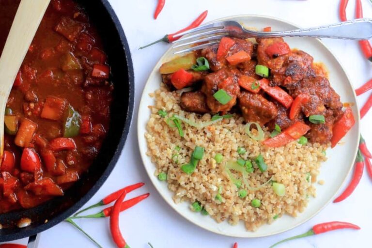 A dish of Bold and Spicy Angry Chicken.
