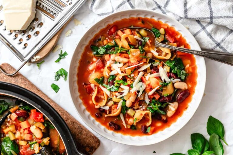 A bowl of Traditional Minestrone Soup.
