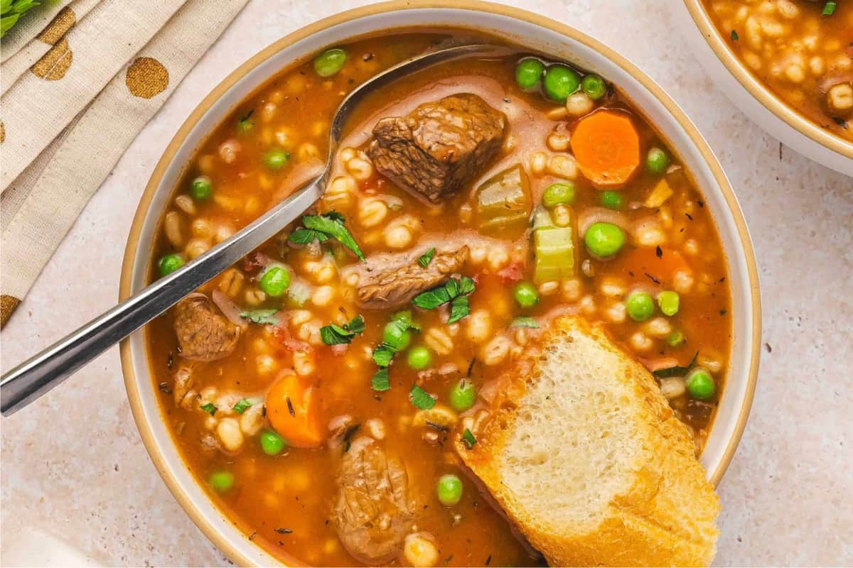 A dish of Best Beef And Barley Stew.