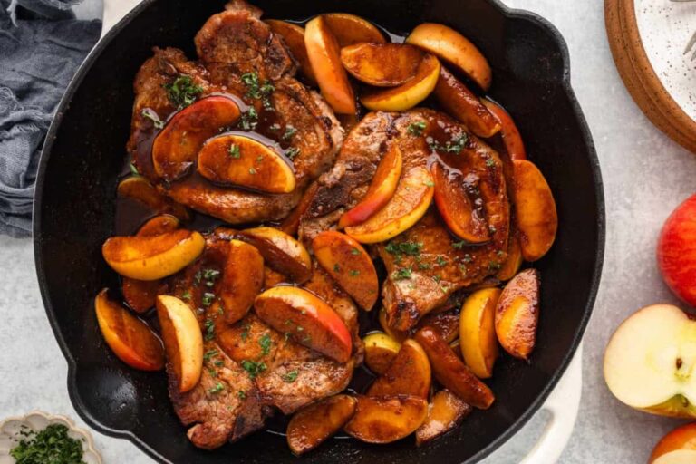 A dish of Pork Chops and Apples.