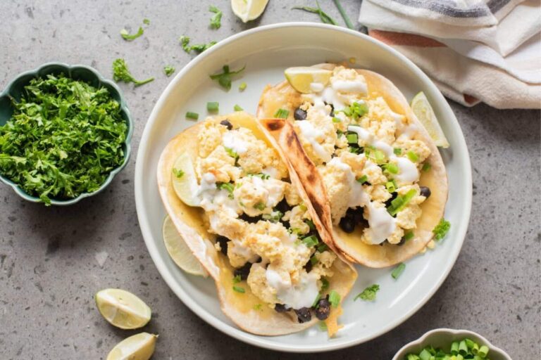 A dish of Vegetarian Breakfast Tacos.