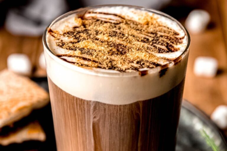 A glass of S'mores cold brew copycat.