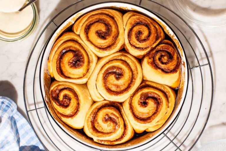 A dish of Sourdough Cinnamon Rolls.