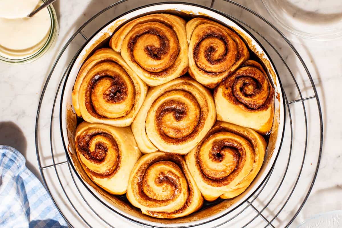 A dish of Sourdough Cinnamon Rolls.