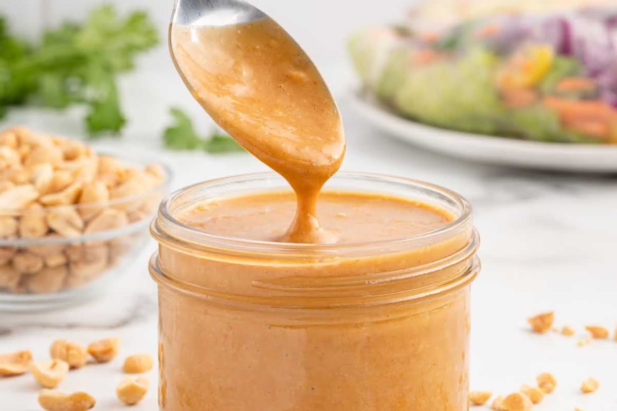 A dish of Spicy Peanut Sauce Recipe.