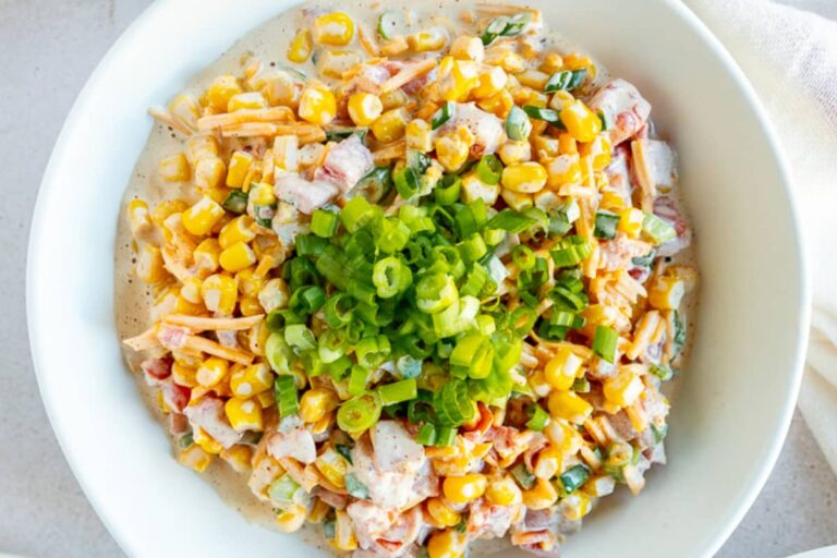 A bowl of Corn Dip with Rotel.