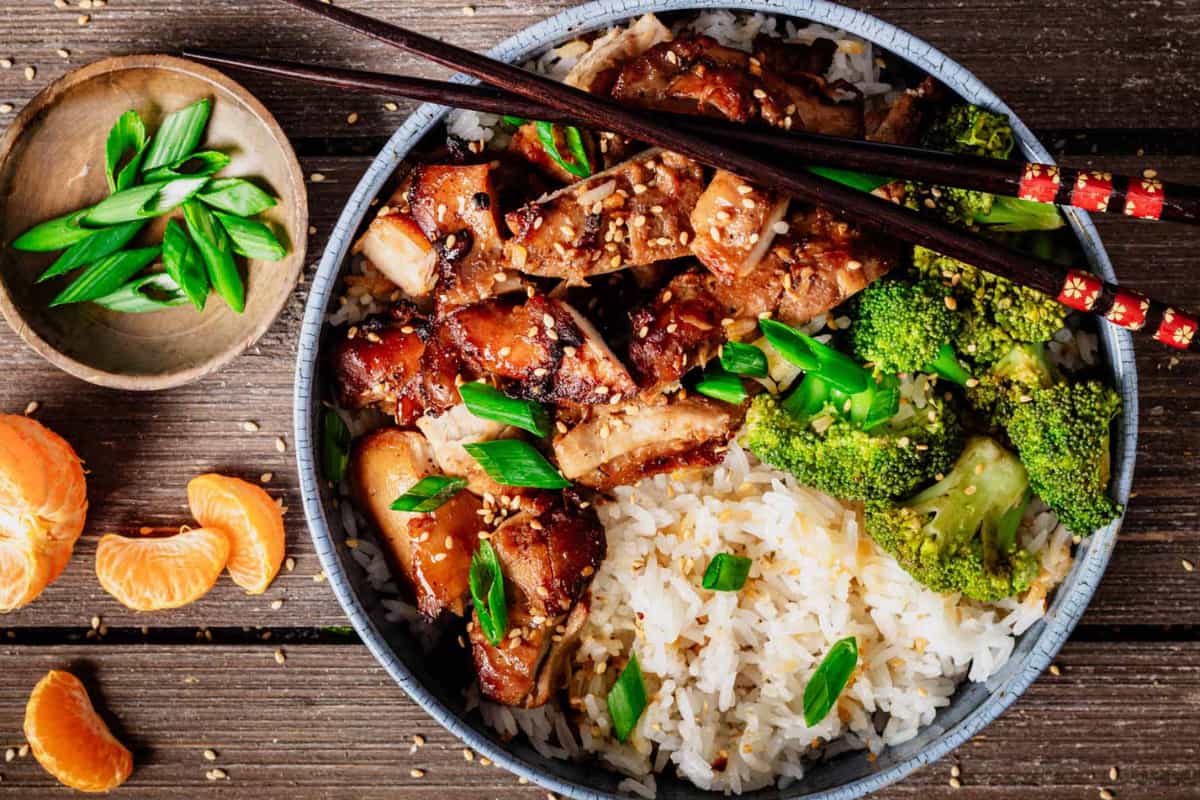 A dish of Air Fryer Teriyaki Chicken Thighs.