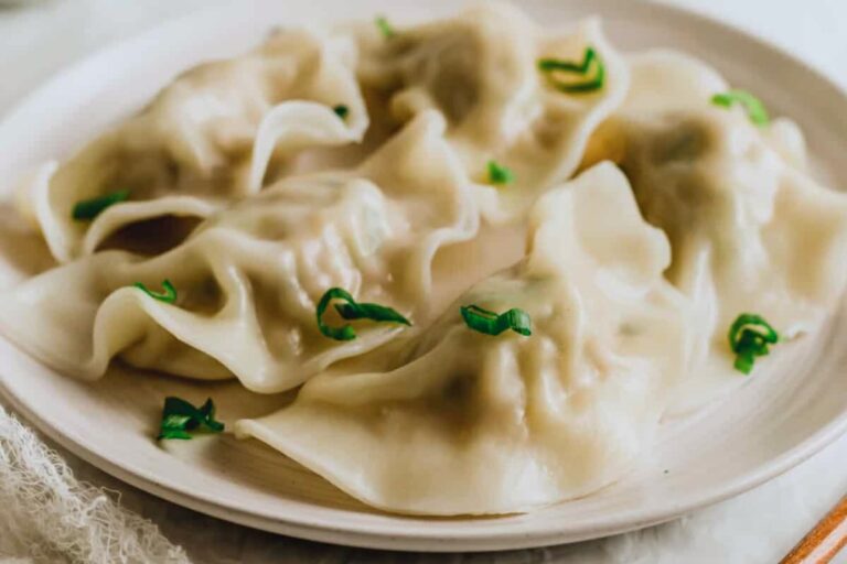 A dish of Chinese Pork Dumplings.