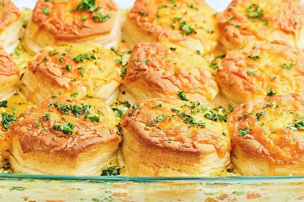 A dish of Chicken Pot Pie Casserole.
