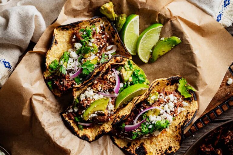 A dish of Braised Chipotle Beef Tacos.
