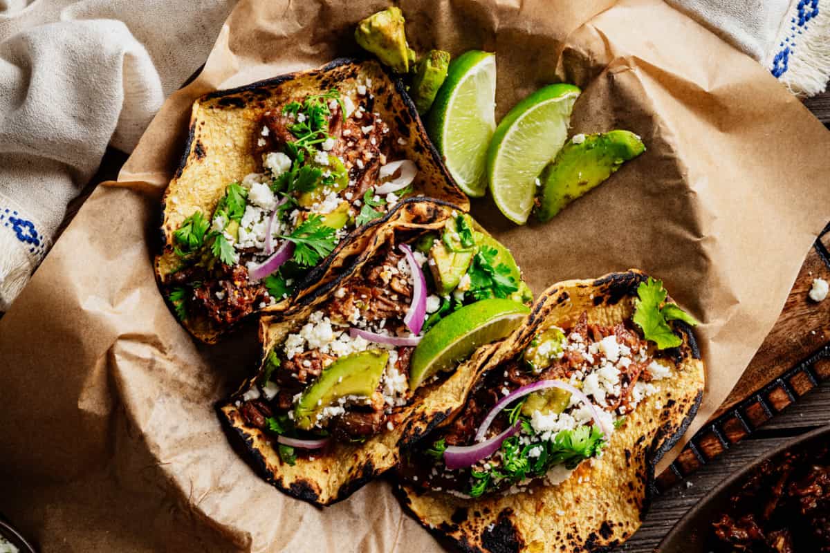 A dish of Braised Chipotle Beef Tacos.
