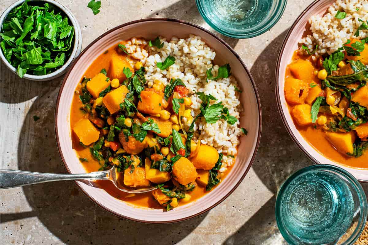 A dish of Butternut Squash and Chickpea Curry.