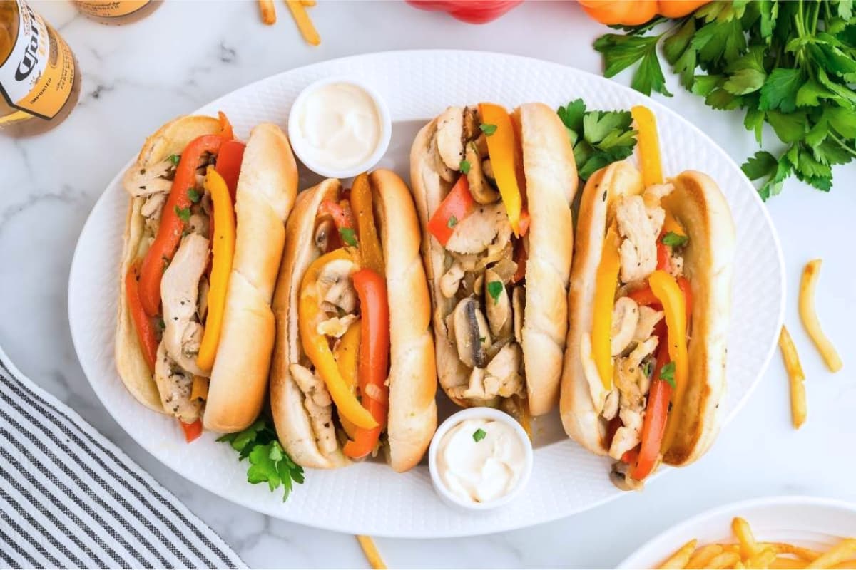 A dish of Chicken Philly Sandwiches.