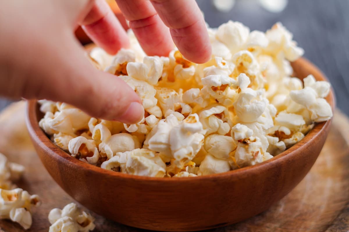 A bowl of coconut oil popcorn.