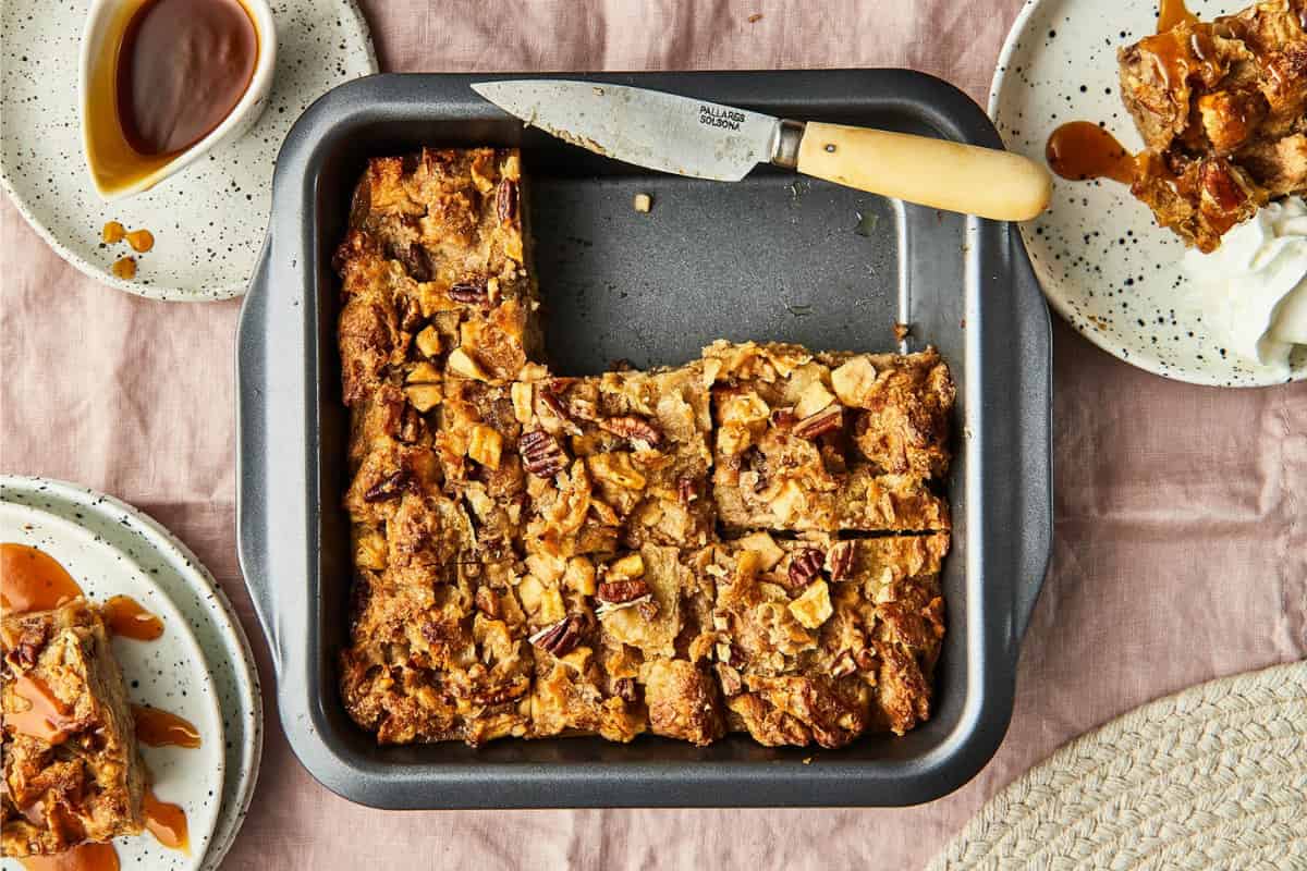 A dish of Croissant Bread Pudding.