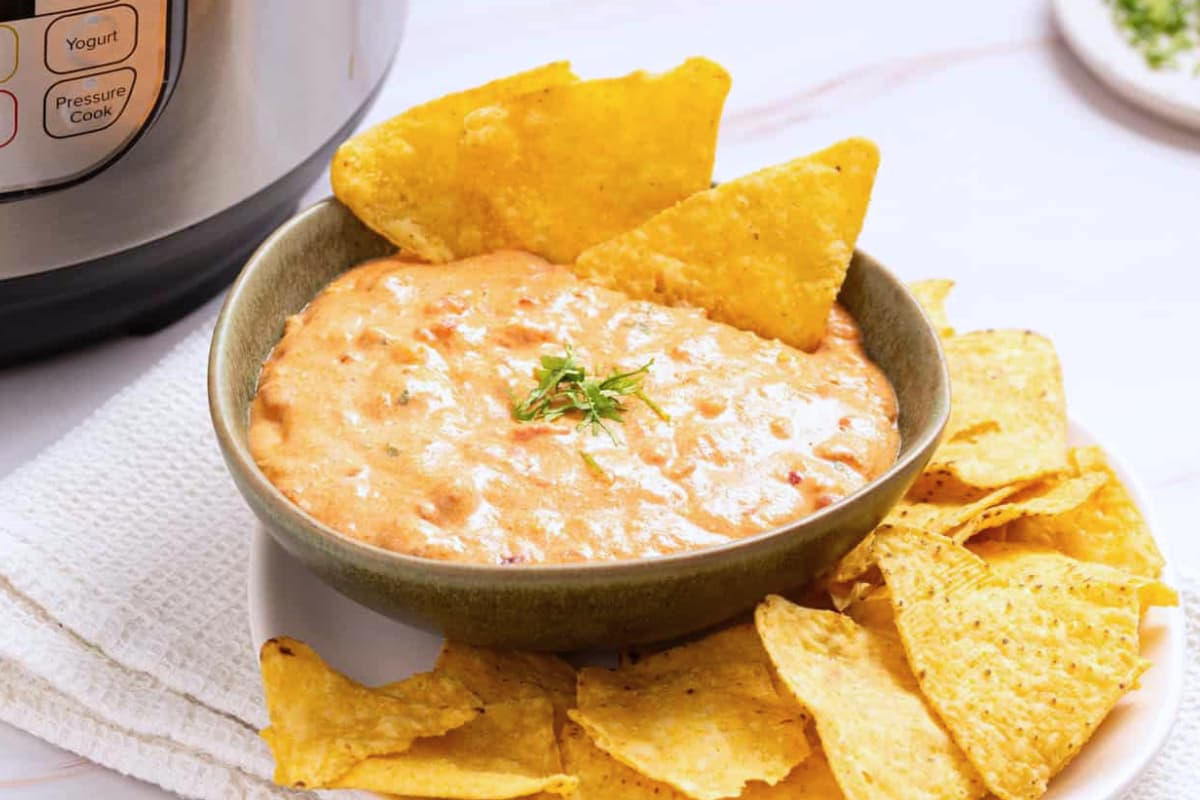 A dish of Instant Pot Queso.