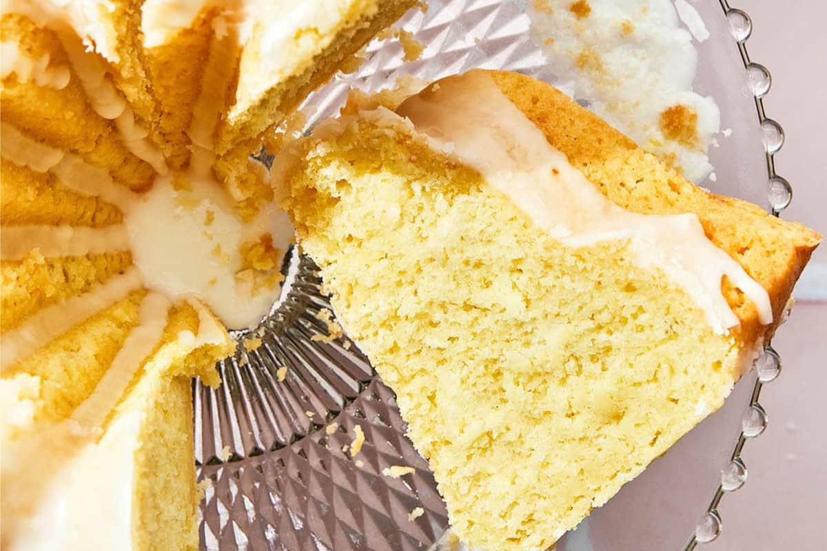 A dish of Lemon Sour Cream Bundt Cake.