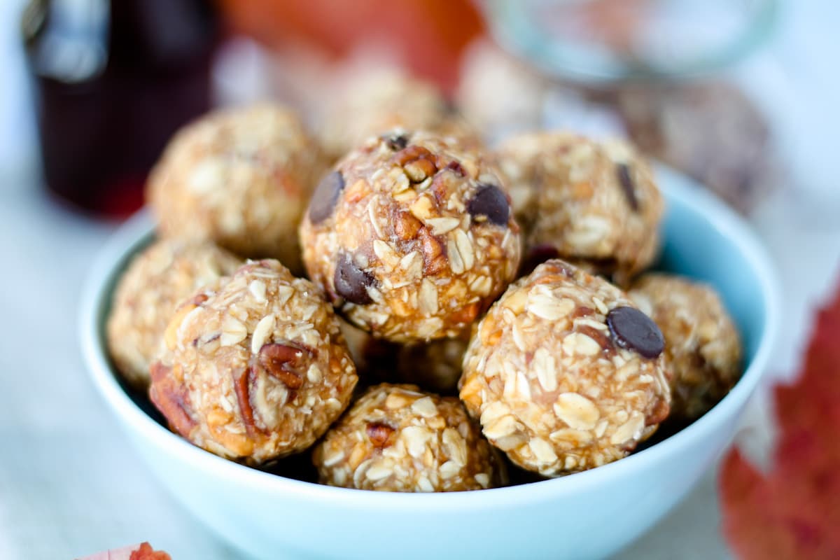 A bowl of maple pecan balls.