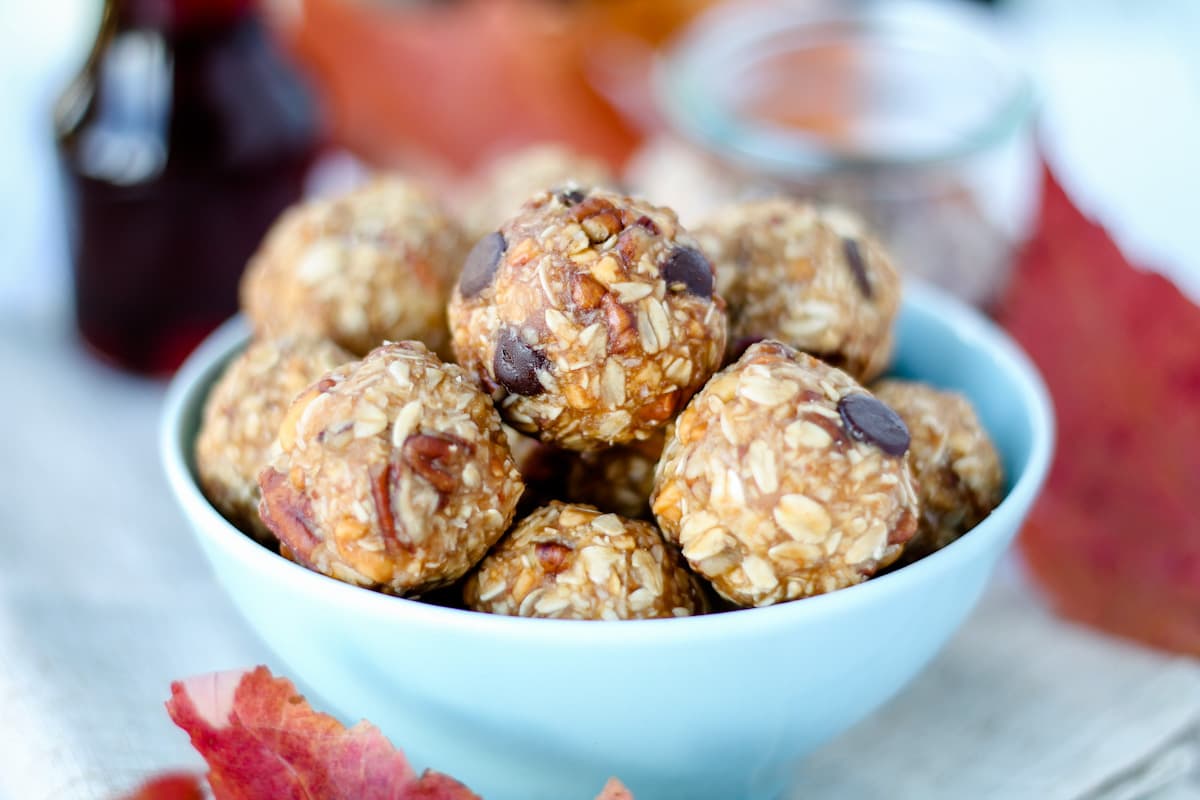 A bowl of maple pecan balls.