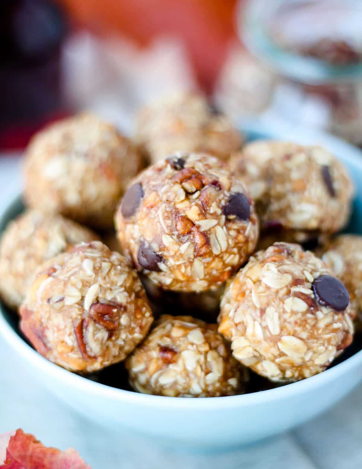 A bowl of maple pecan balls.