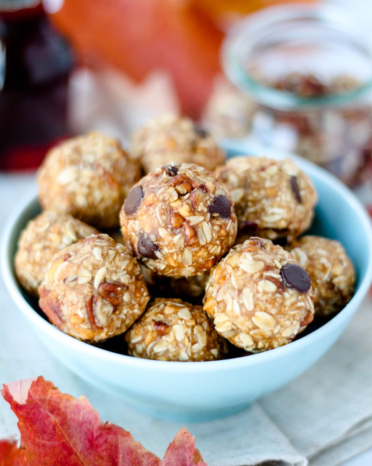 A bowl of maple pecan balls.