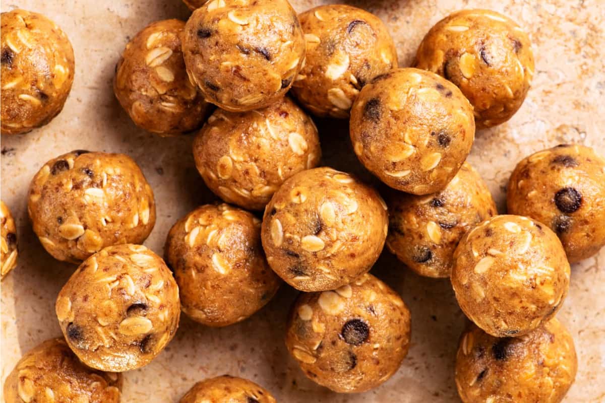 A dish of Oatmeal Peanut Butter Energy Balls.