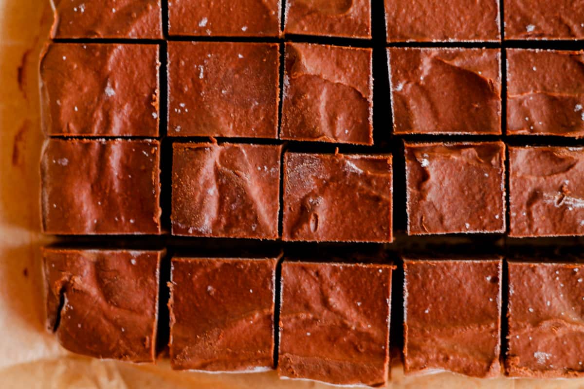 Fudge sliced into squares.