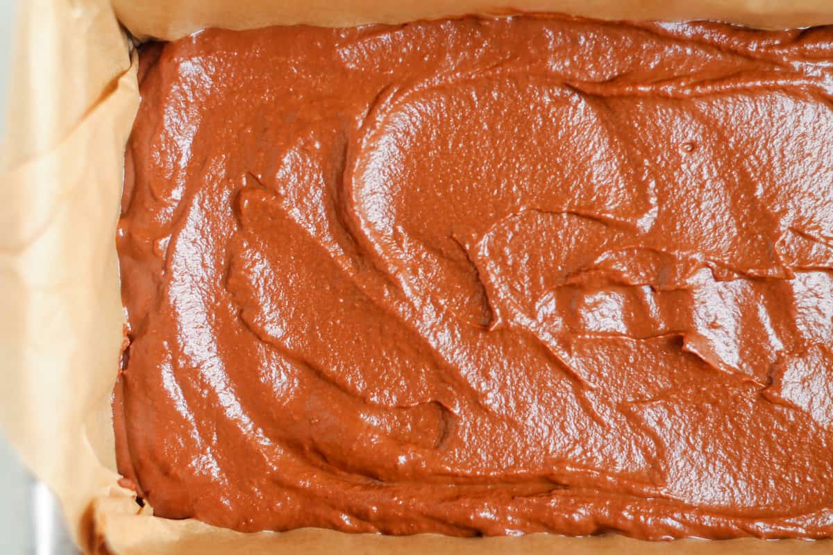 Fudge mixture spread into pan.