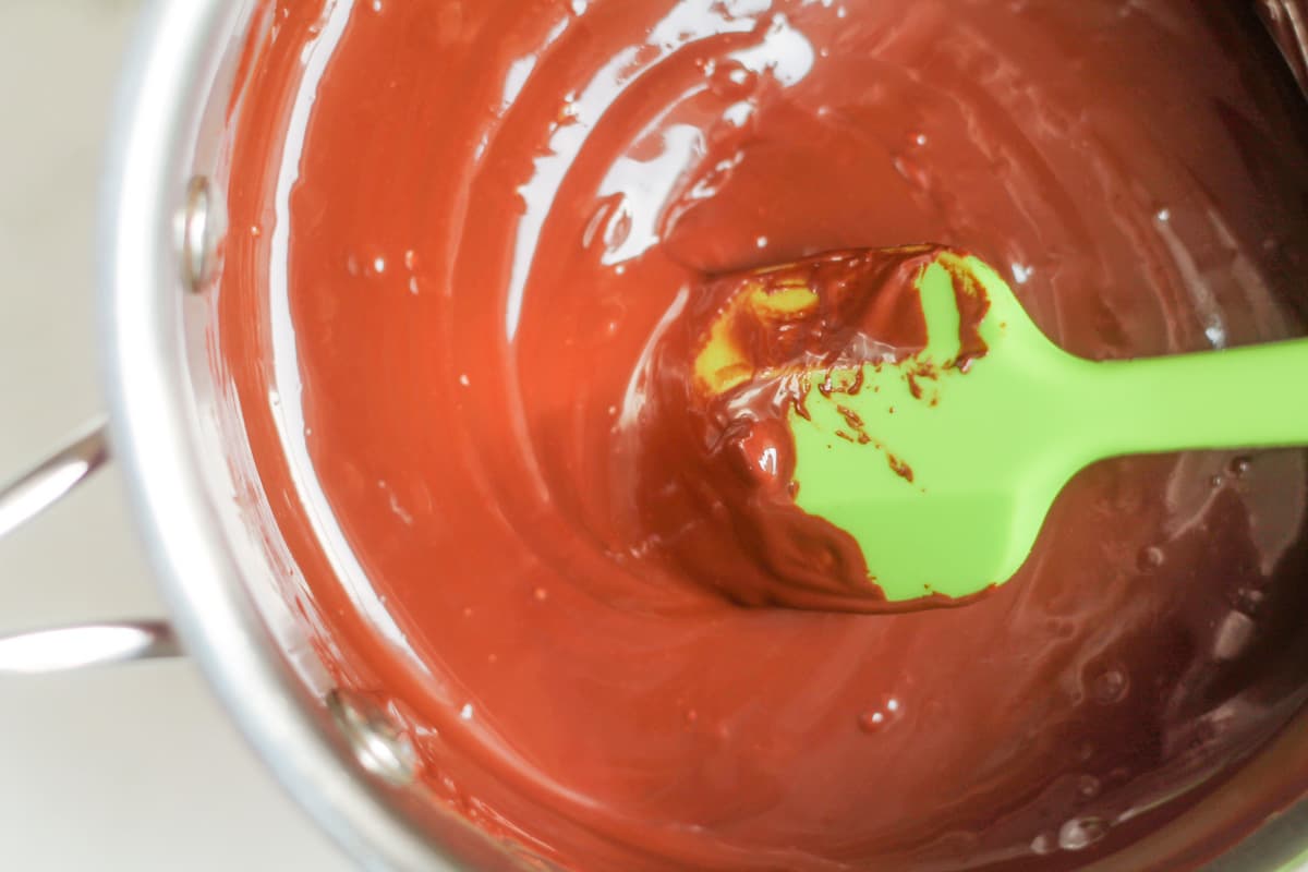 Melted chocolate in a pan.