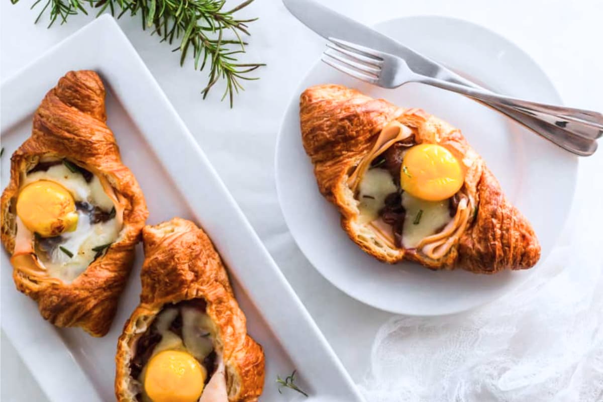 A dish of Breakfast Turkey and Egg Croissants.