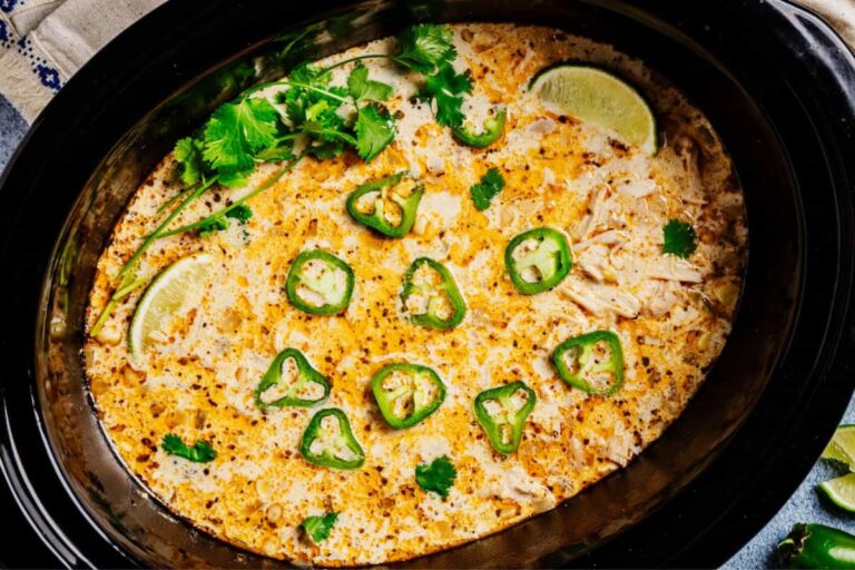 A dish of Slow Cooker White Chicken Chili.