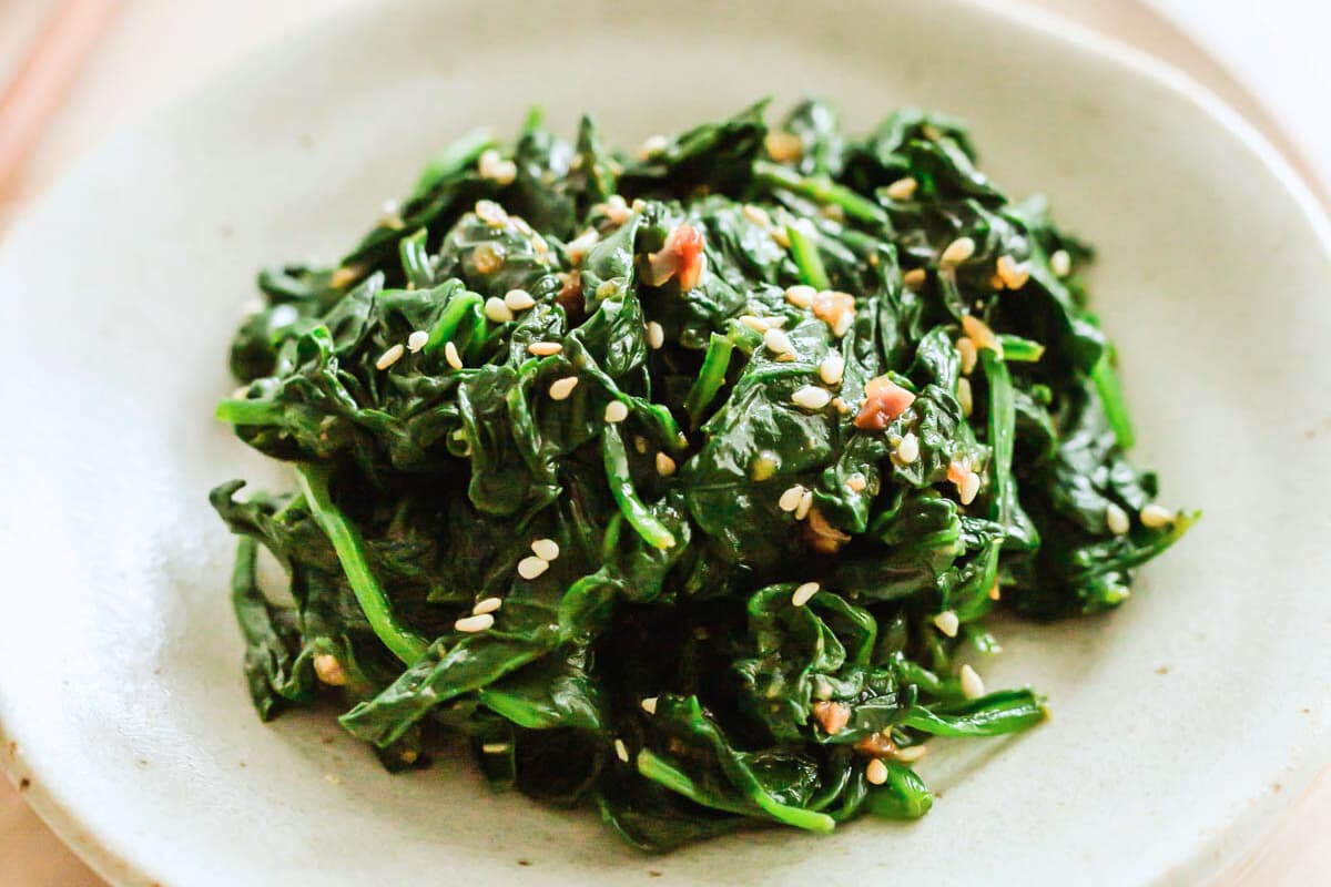 A dish of Korean-Style Spinach.