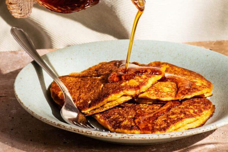 A dish of Maple Cinnamon Pumpkin Pancakes.